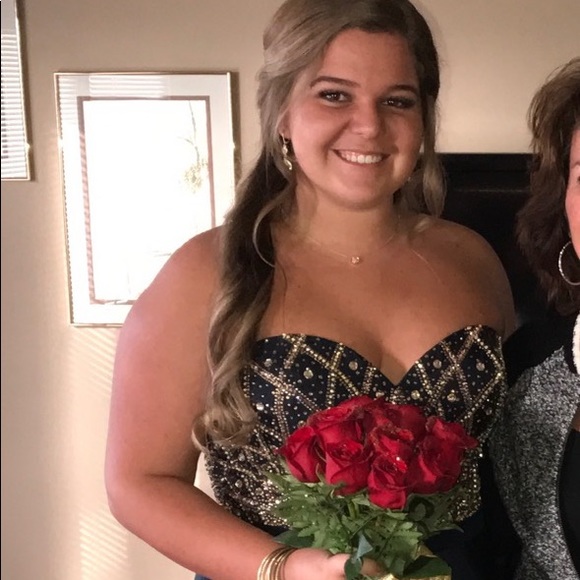 Alyce Paris Dresses Knee Length Prom Dress Navy Blue With Gold